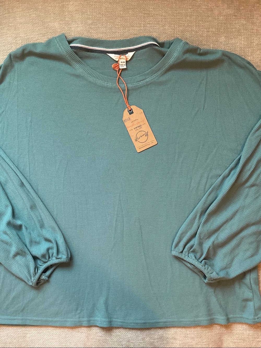 Women's Scoop Neck Drop Shoulder Waffle Knit Sweater in Dusty Teal